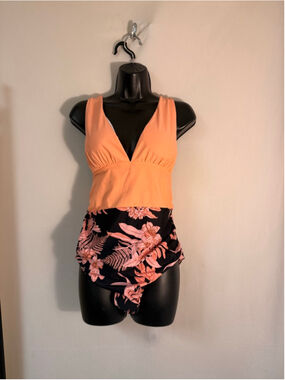 Women's Unbranded One Piece Swimsuit XXL Black Orange Floral